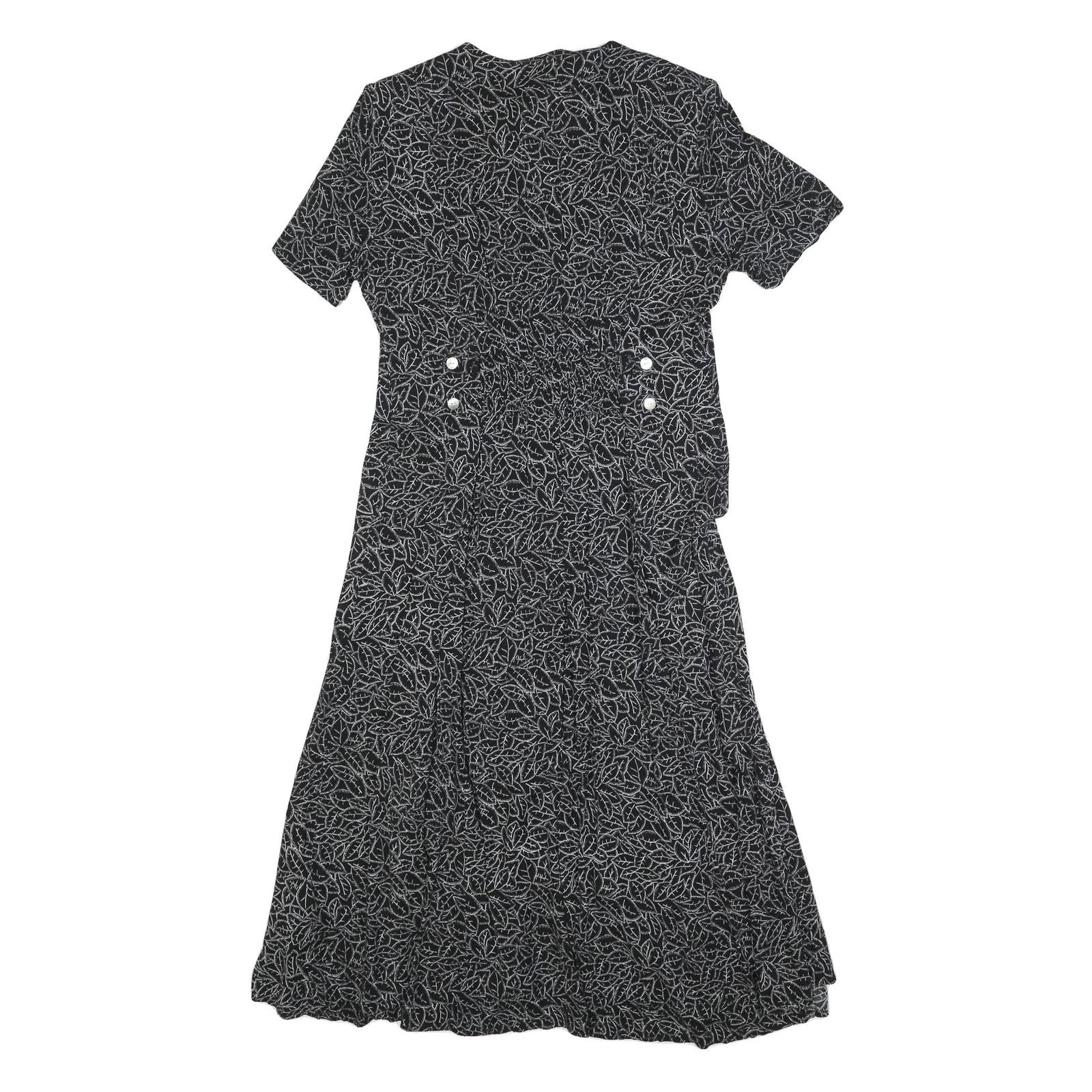 JBS Womens Black Dress Polyester Blend Button Midi L Leaf Pattern