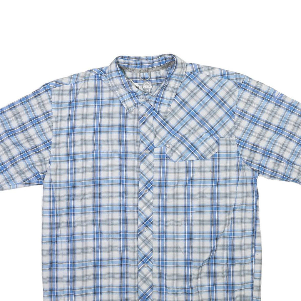 MCKINLEY Mens Blue Grey Check Short Sleeve Shirt S Casual Cotton Blend