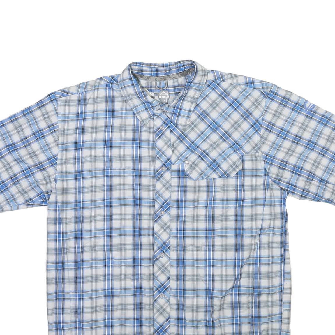 MCKINLEY Mens Blue Grey Check Short Sleeve Shirt S Casual Cotton Blend