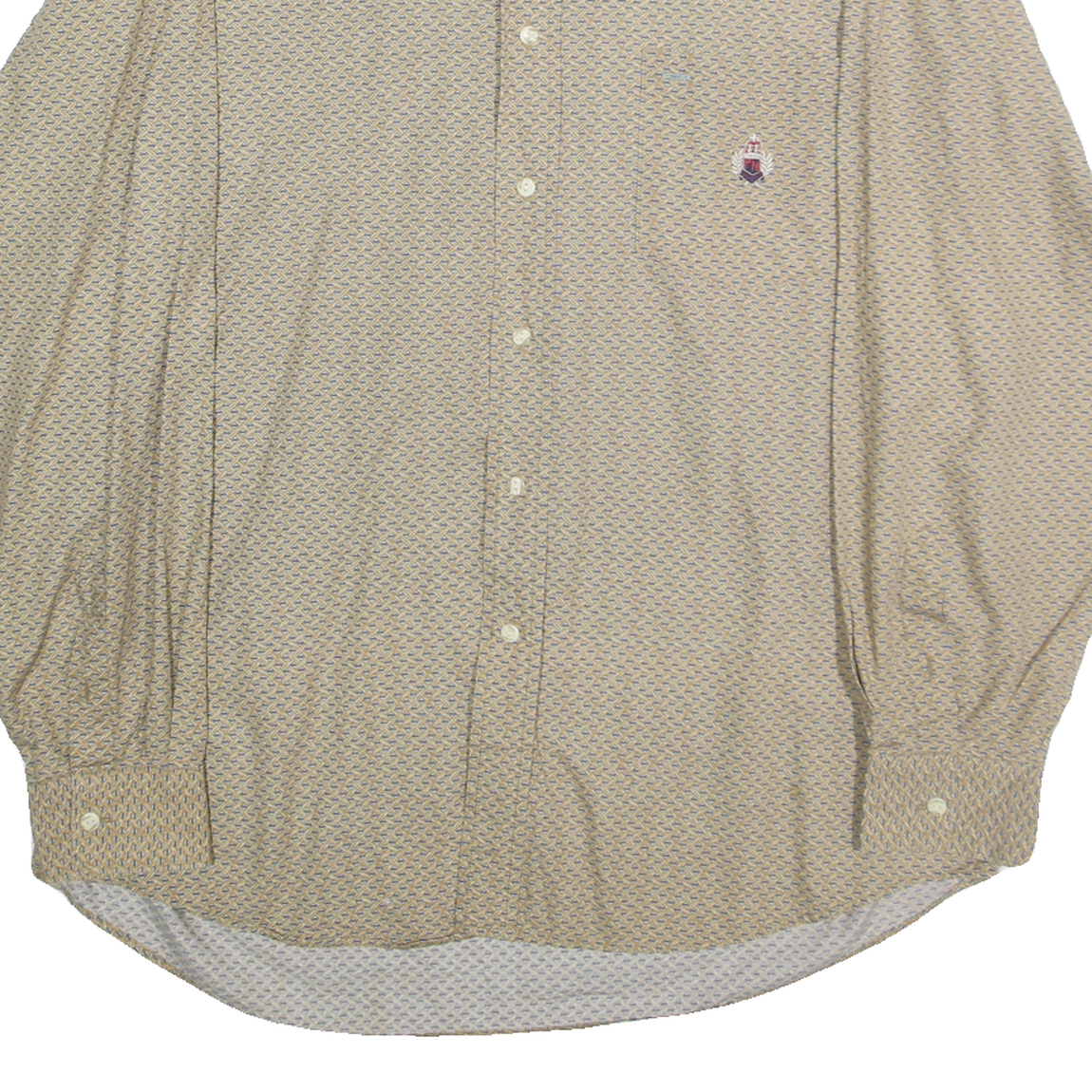 PERRUZO Mens Beige Patterned Cotton Shirt XL Button Collar Casual Smart