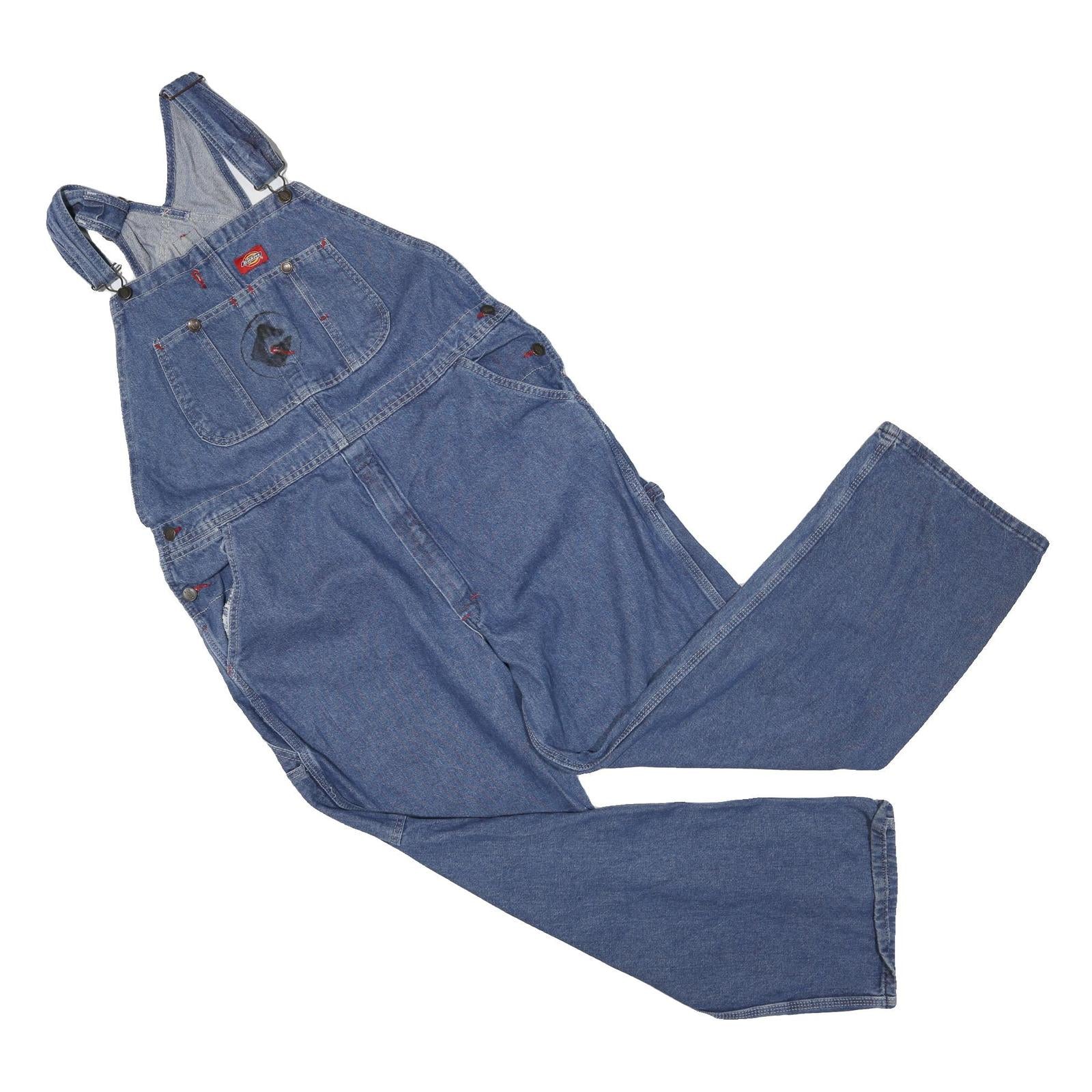 DICKIES Mens Blue Denim Relaxed Cotton Blend Dungarees L W38 L27 Workwear