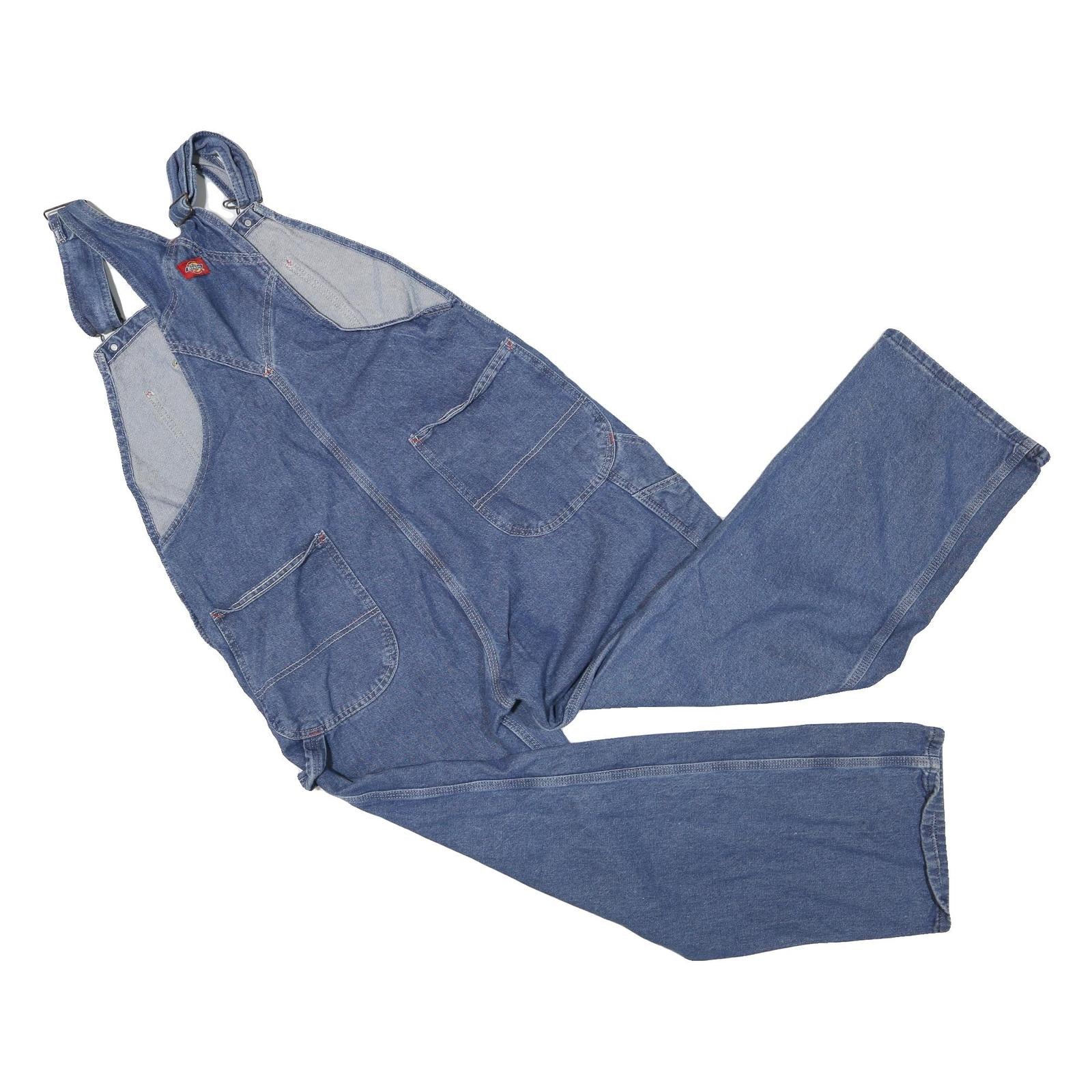 DICKIES Mens Blue Denim Relaxed Cotton Blend Dungarees L W38 L27 Workwear