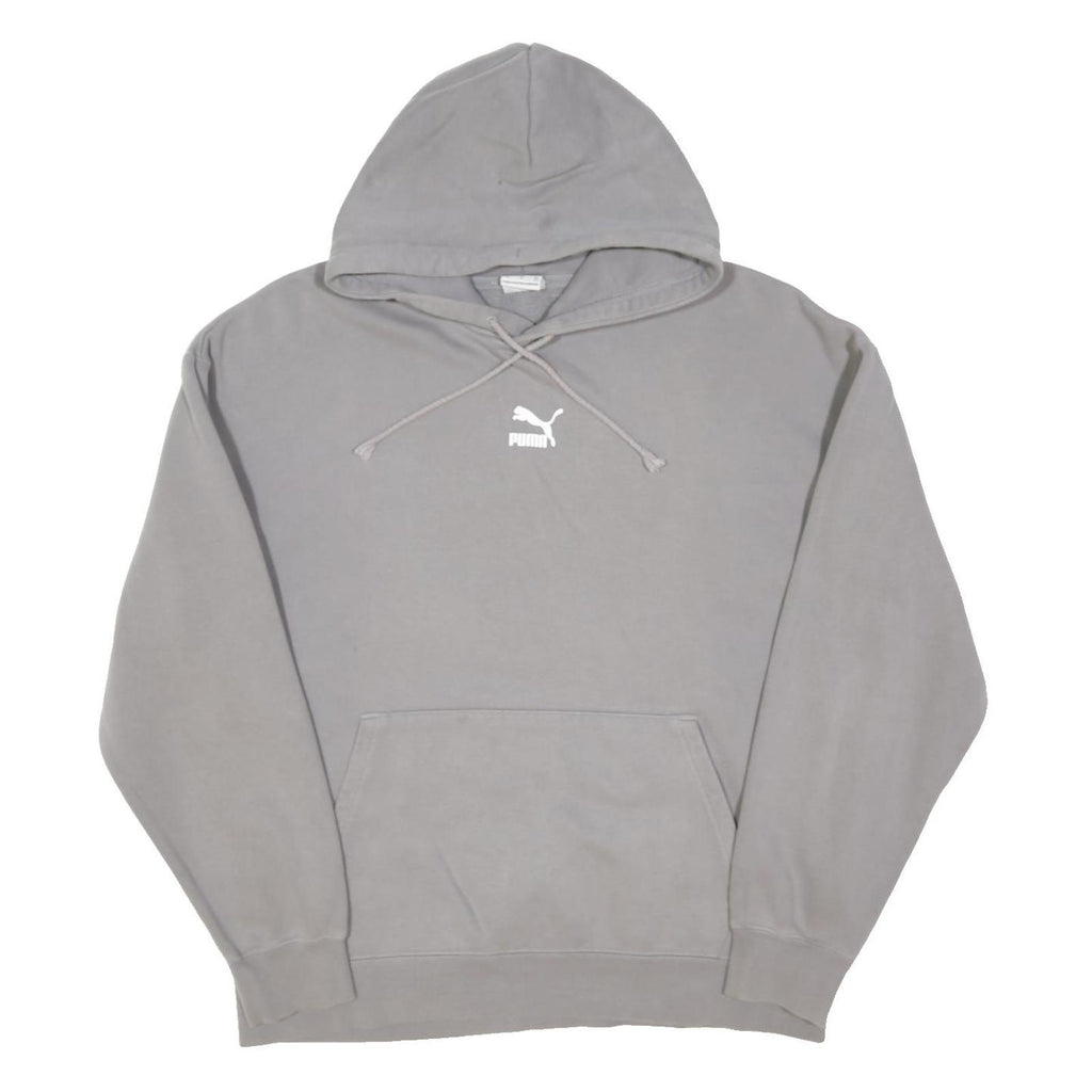 PUMA Mens Grey Hoodie M Cotton Blend Drawstring Pullover Casual Sportswear