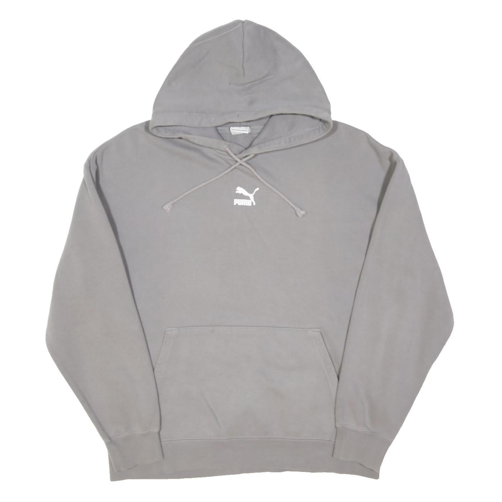 PUMA Mens Grey Hoodie M Cotton Blend Drawstring Pullover Casual Sportswear