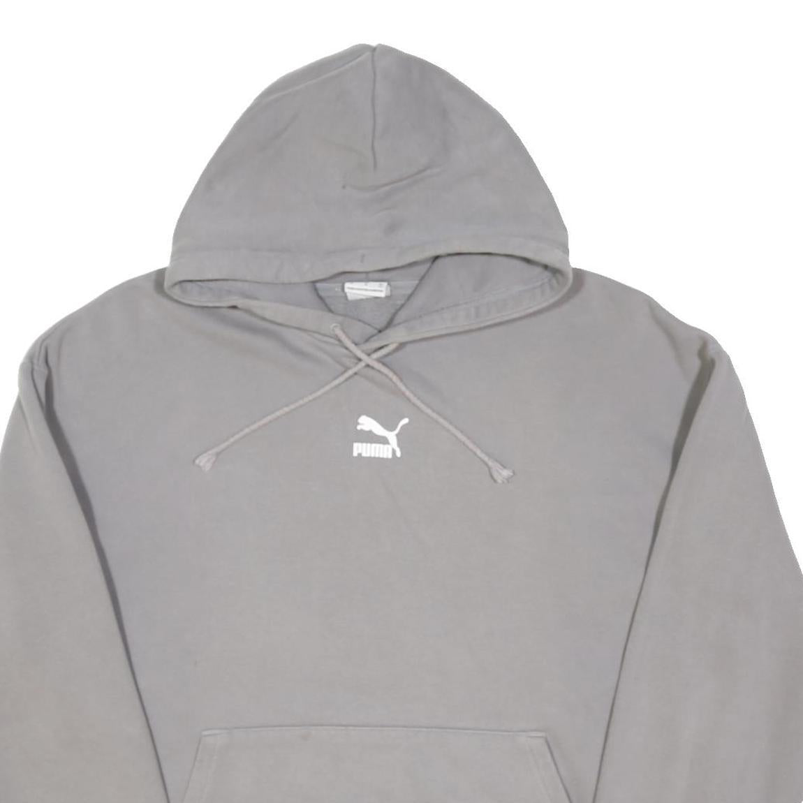 PUMA Mens Grey Hoodie M Cotton Blend Drawstring Pullover Casual Sportswear