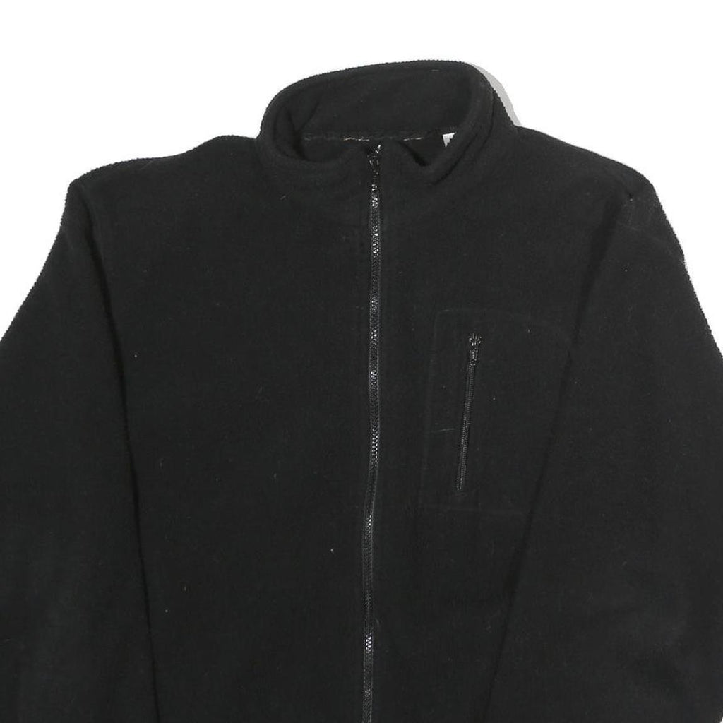 Mens Black Polyester Zip Up Jacket L Plain Casual Outdoor Warm Layer