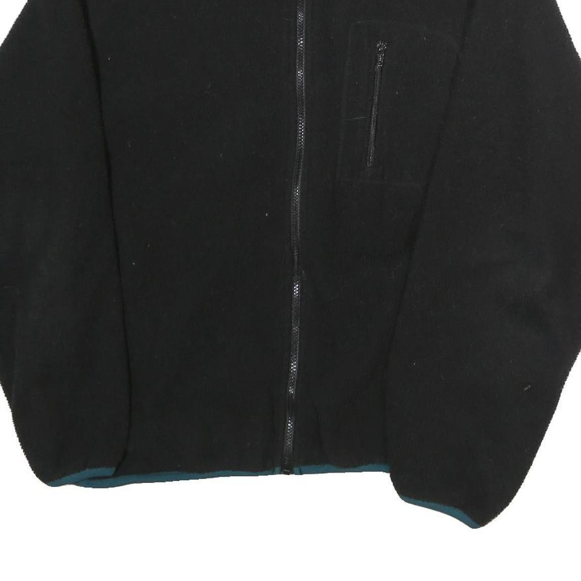 Mens Black Polyester Zip Up Jacket L Plain Casual Outdoor Warm Layer