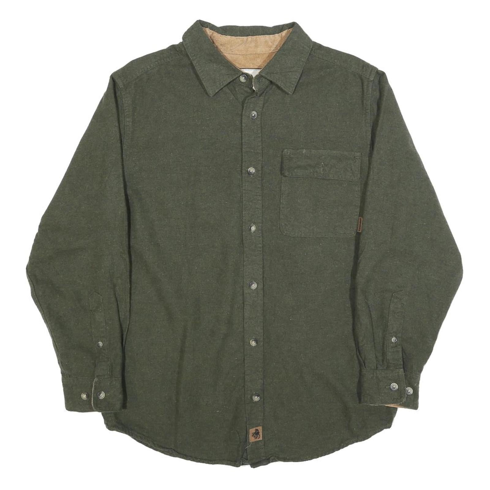 LEGENDARY Mens Green Plain Casual Cotton Shirt S Button Closure Long Sleeve