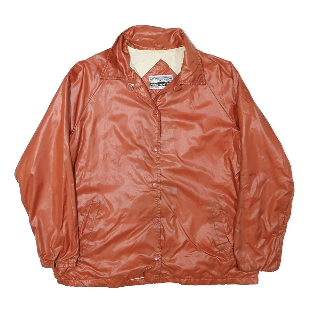 WINDYWEATHER Womens Orange Nylon Button Jacket L Lightweight Plain Outerwear