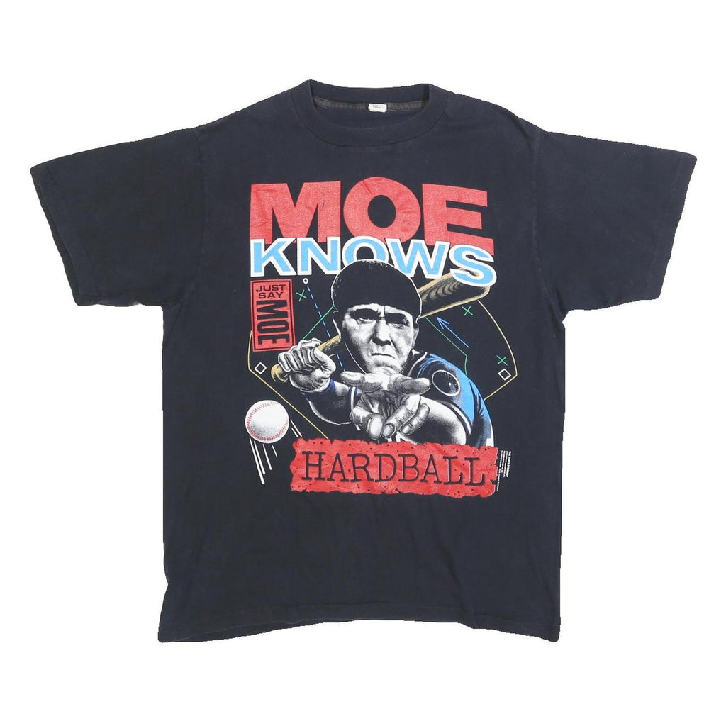 Mens Black Graphic T-Shirt L Short Sleeve Crew Neck Soft Cotton Blend