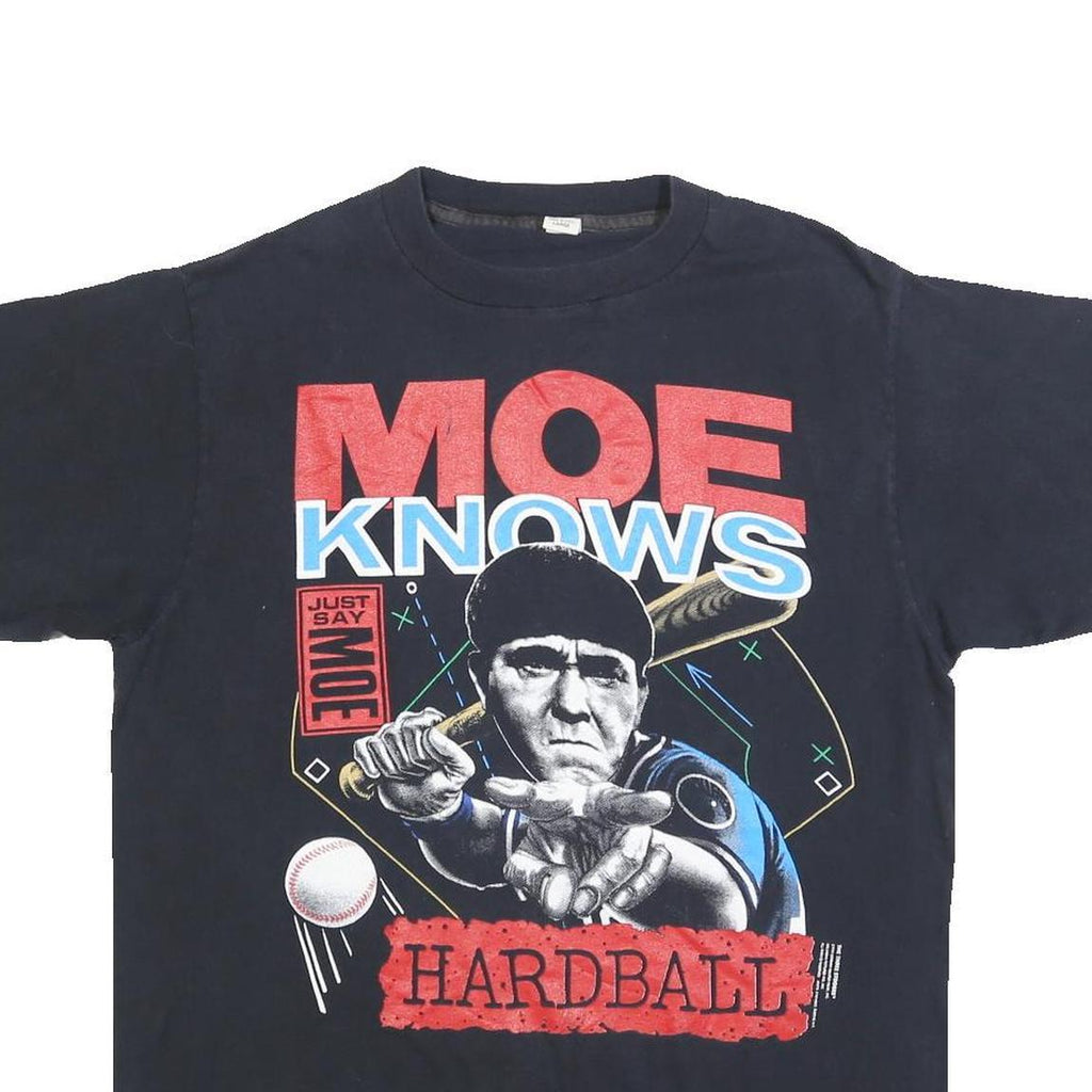 Mens Black Graphic T-Shirt L Short Sleeve Crew Neck Soft Cotton Blend