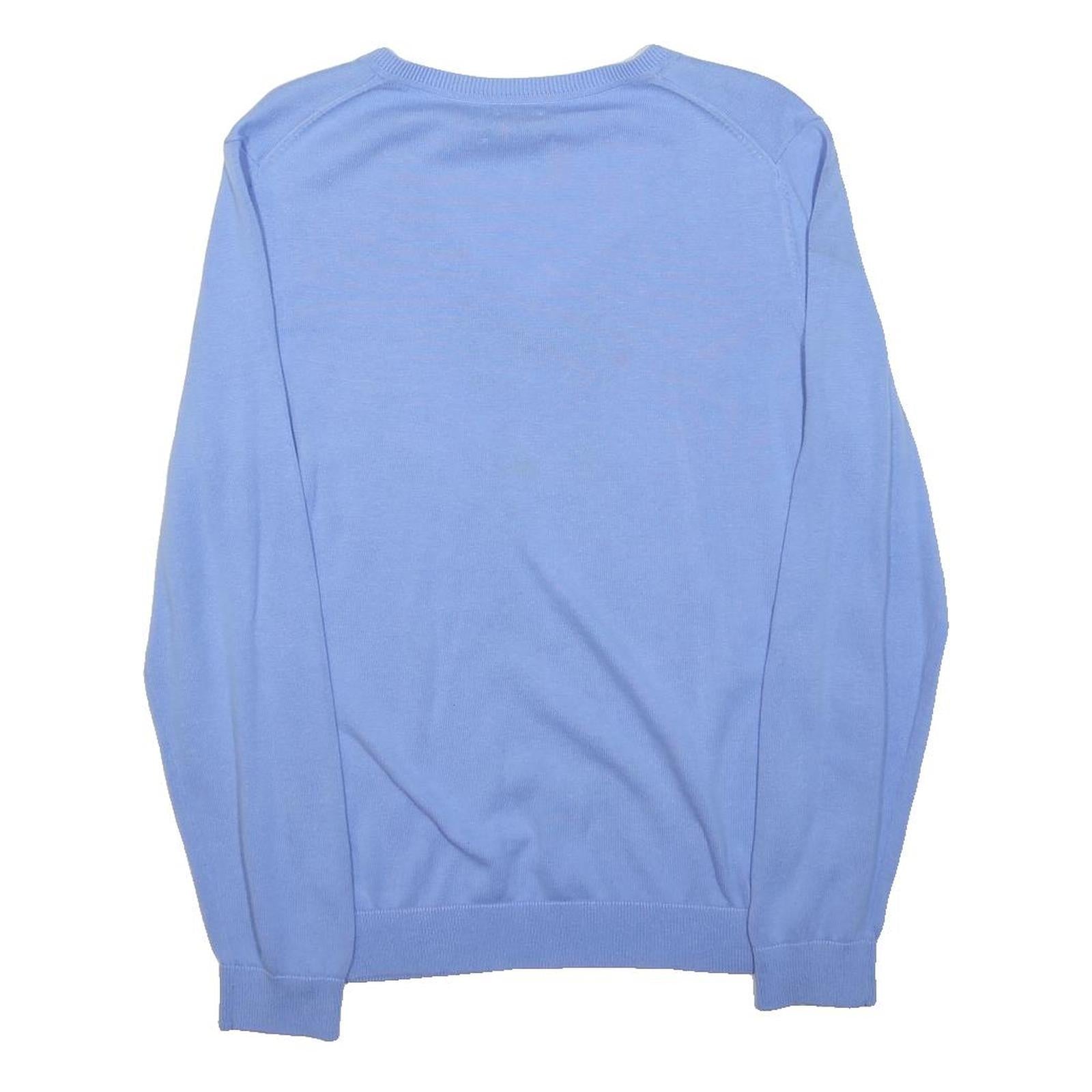 TOMMY HILFIGER Womens Blue Argyle Pattern V-Neck Jumper Cotton L Lightweight