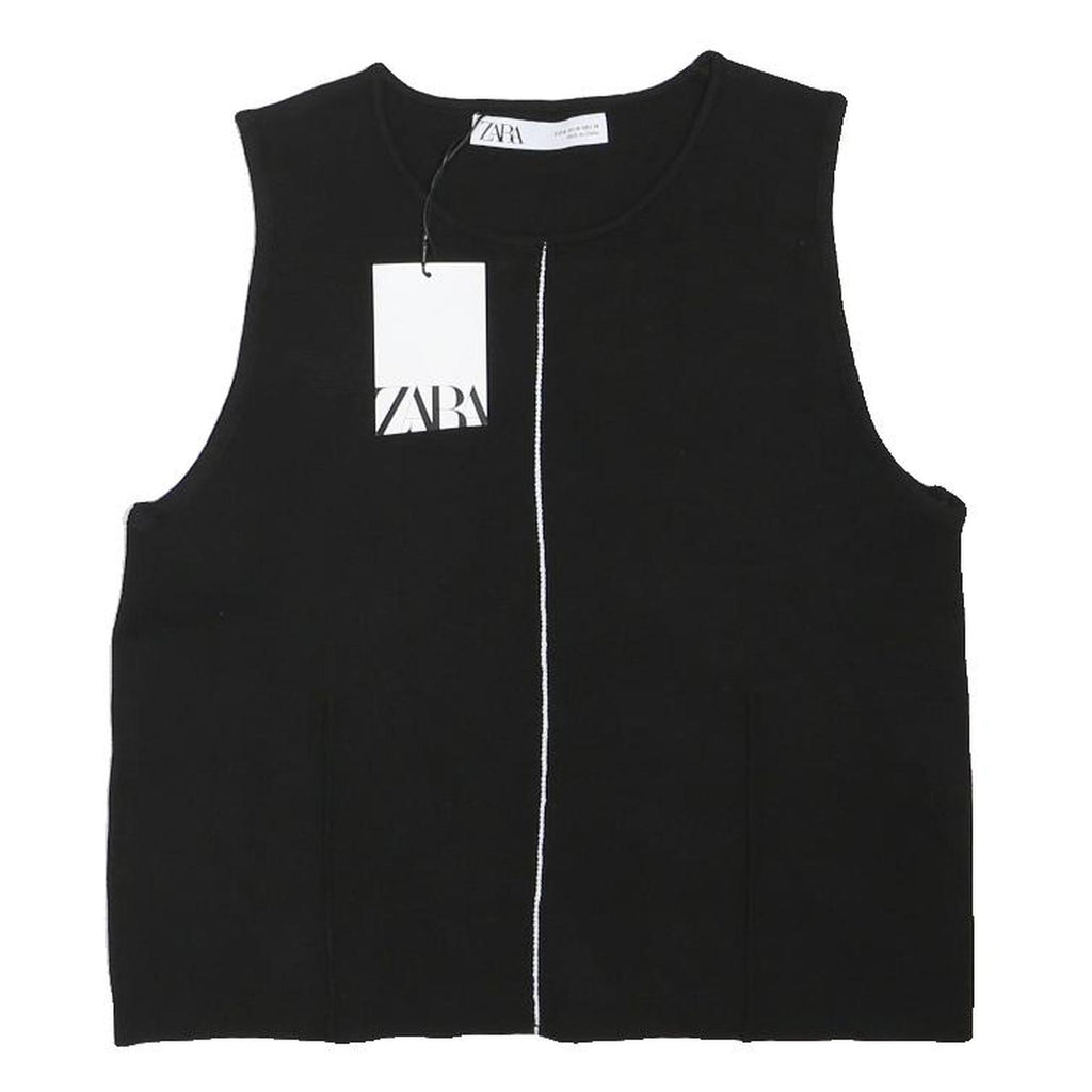 ZARA Womens Black Sleeveless Basic Top M Cotton Blend Crew Neck Casual