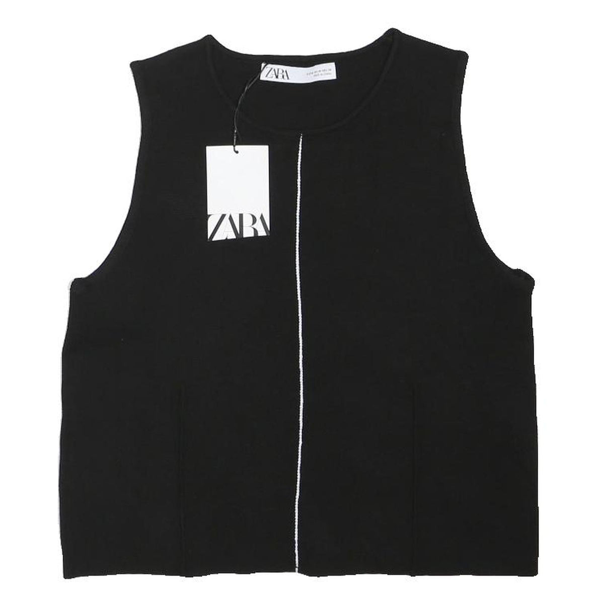 ZARA Womens Black Sleeveless Basic Top M Cotton Blend Crew Neck Casual
