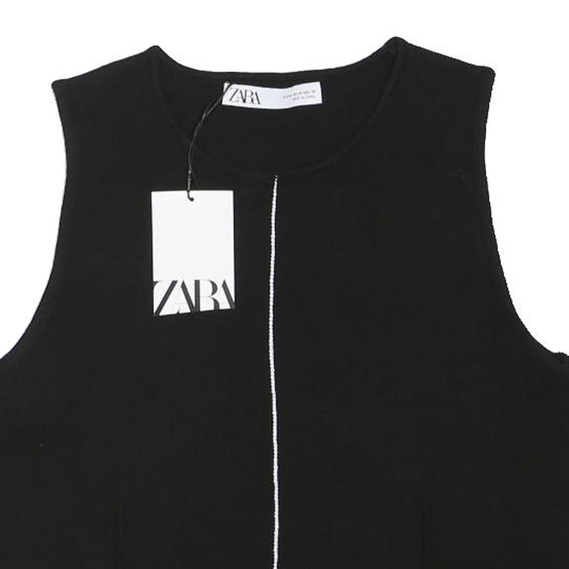 ZARA Womens Black Sleeveless Basic Top M Cotton Blend Crew Neck Casual