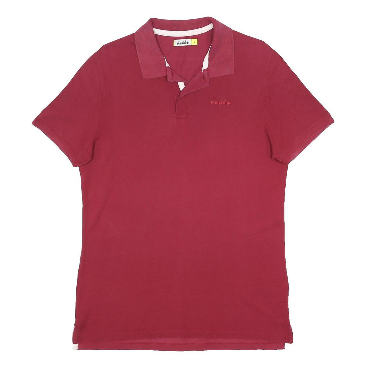 DIADORA Mens Maroon Short Sleeve Plain Polo Shirt L Cotton Casual Sportswear