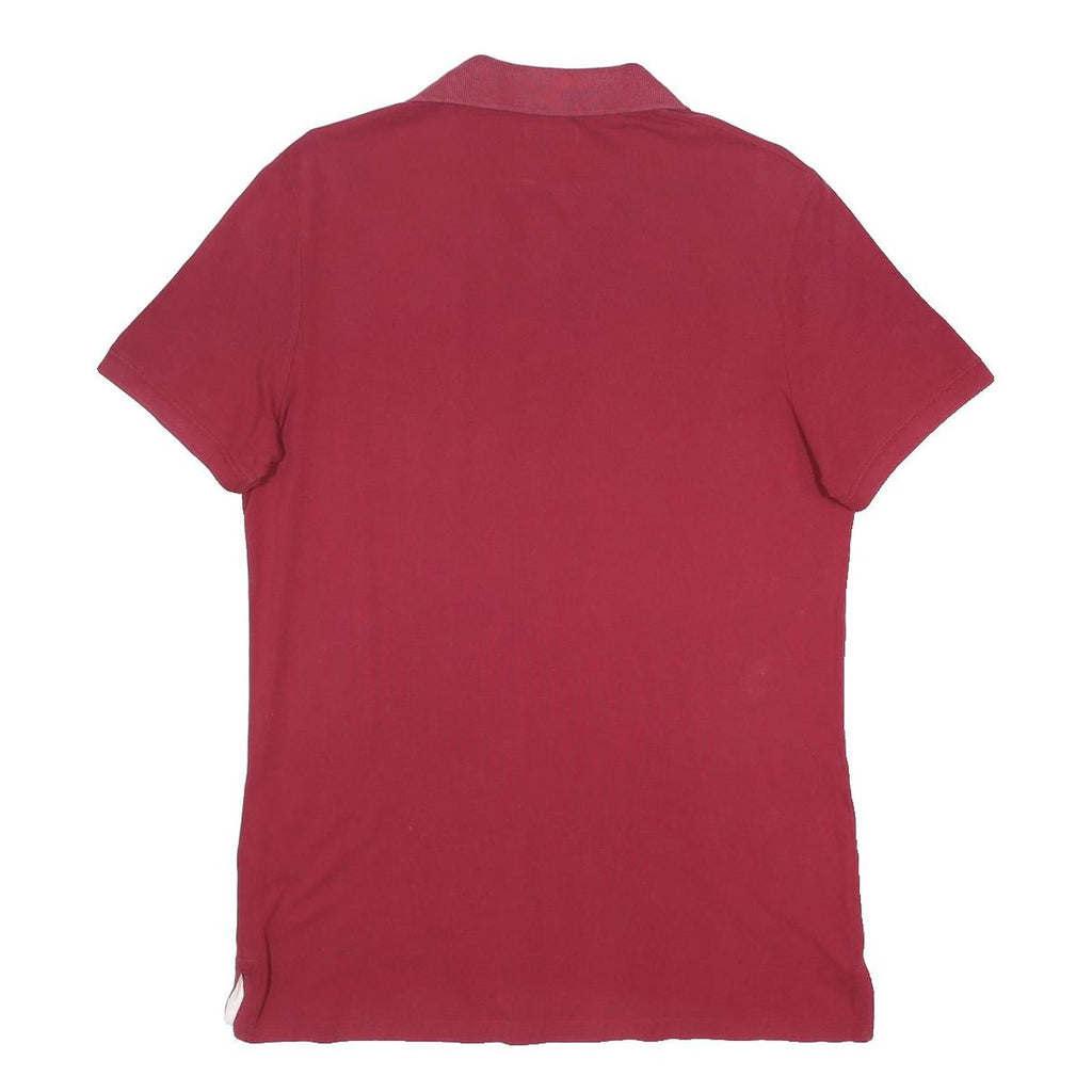 DIADORA Mens Maroon Short Sleeve Plain Polo Shirt L Cotton Casual Sportswear