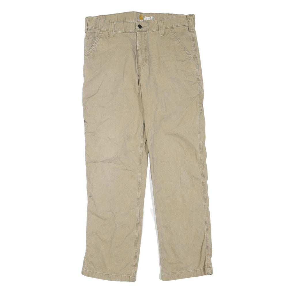 CARHARTT Mens Regular Fit Beige Workwear Trousers W34 L30 Cotton Blend Zip