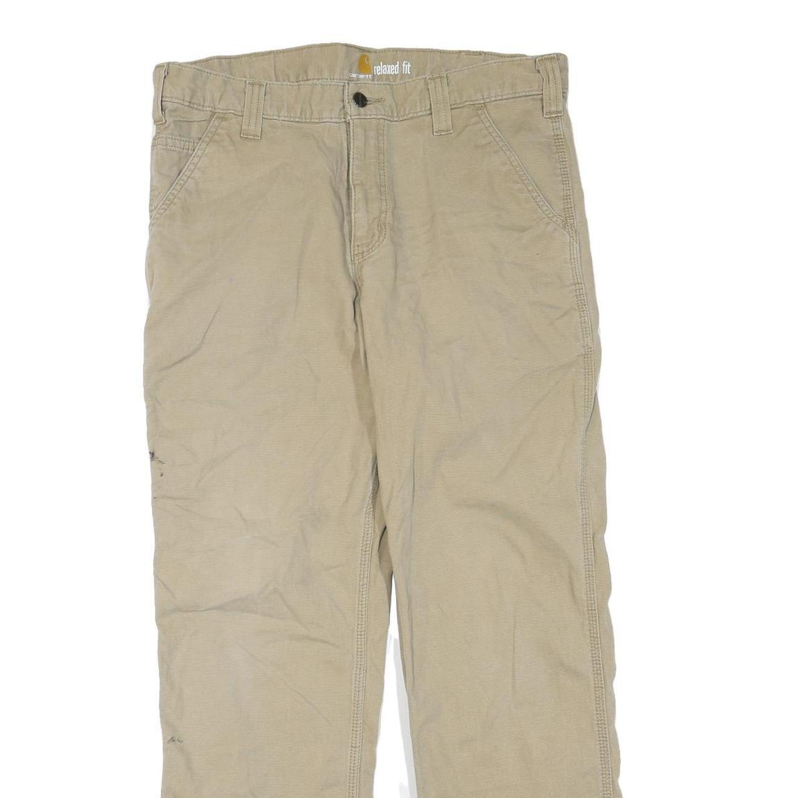 CARHARTT Mens Regular Fit Beige Workwear Trousers W34 L30 Cotton Blend Zip