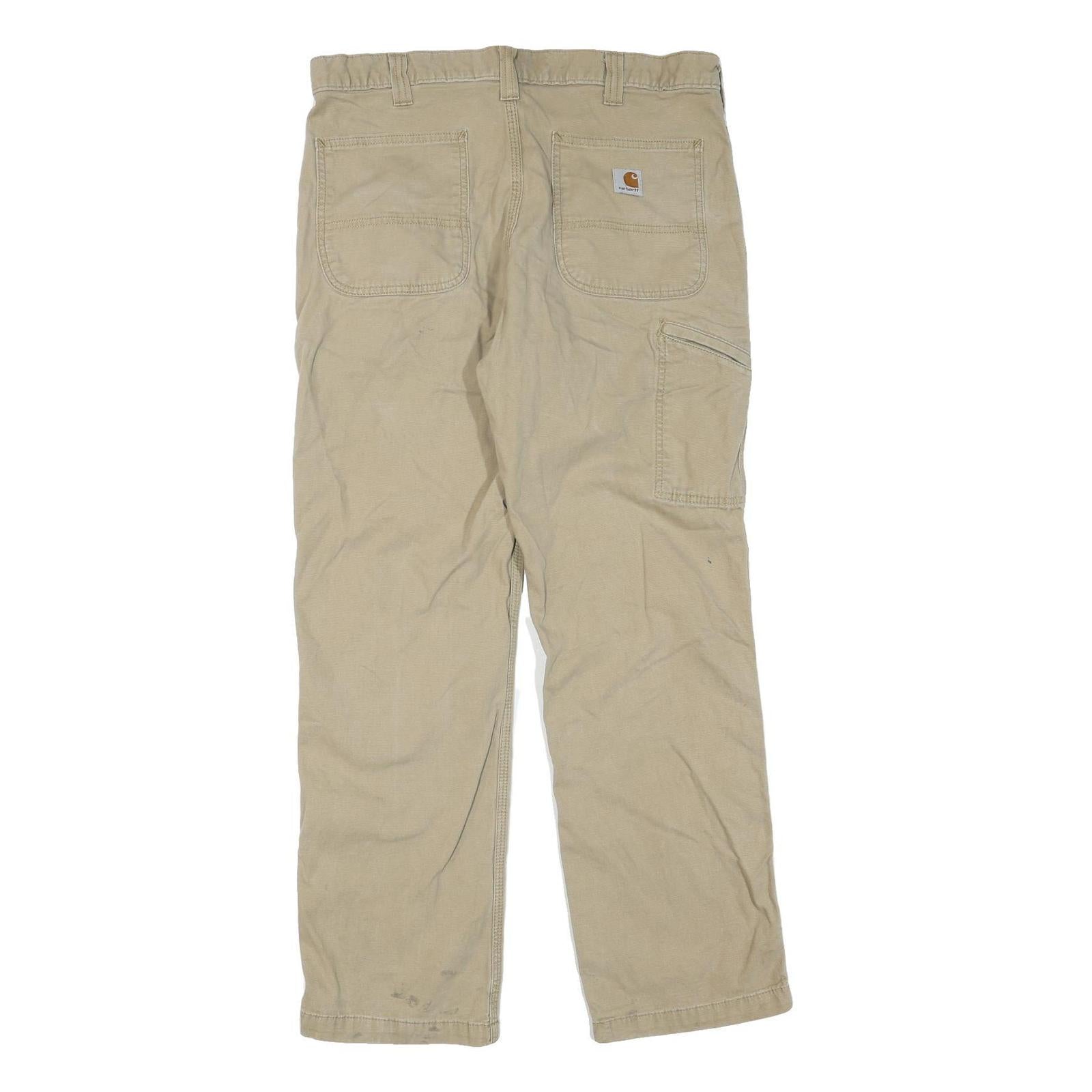 CARHARTT Mens Regular Fit Beige Workwear Trousers W34 L30 Cotton Blend Zip