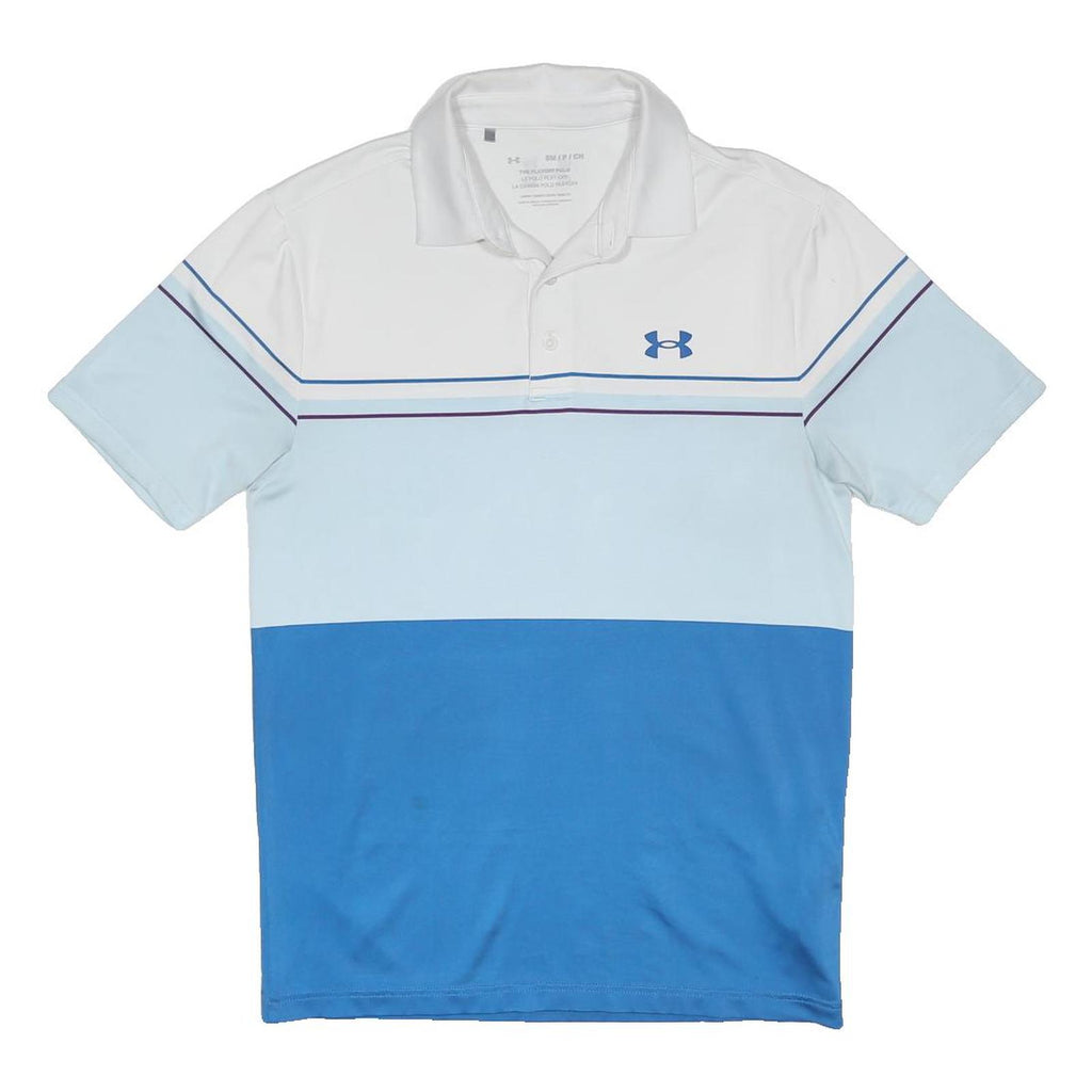 UNDER ARMOUR Mens White & Blue Polo Shirt S Polyester Blend Short Sleeve Sport