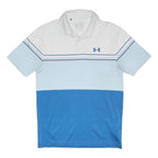 UNDER ARMOUR Mens White & Blue Polo Shirt S Polyester Blend Short Sleeve Sport