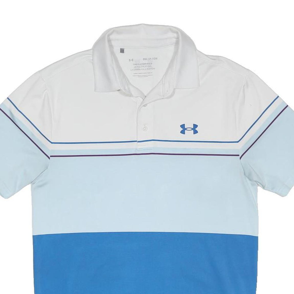 UNDER ARMOUR Mens White & Blue Polo Shirt S Polyester Blend Short Sleeve Sport