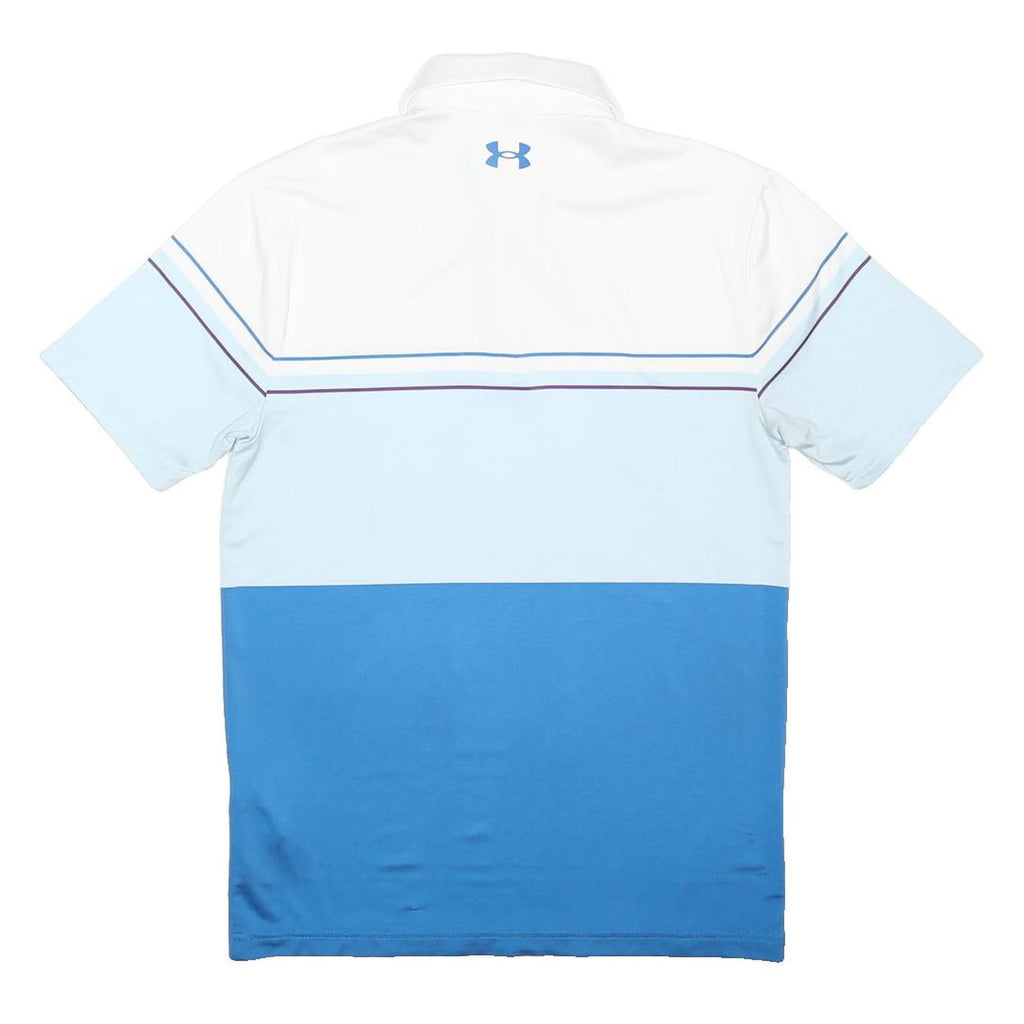 UNDER ARMOUR Mens White & Blue Polo Shirt S Polyester Blend Short Sleeve Sport