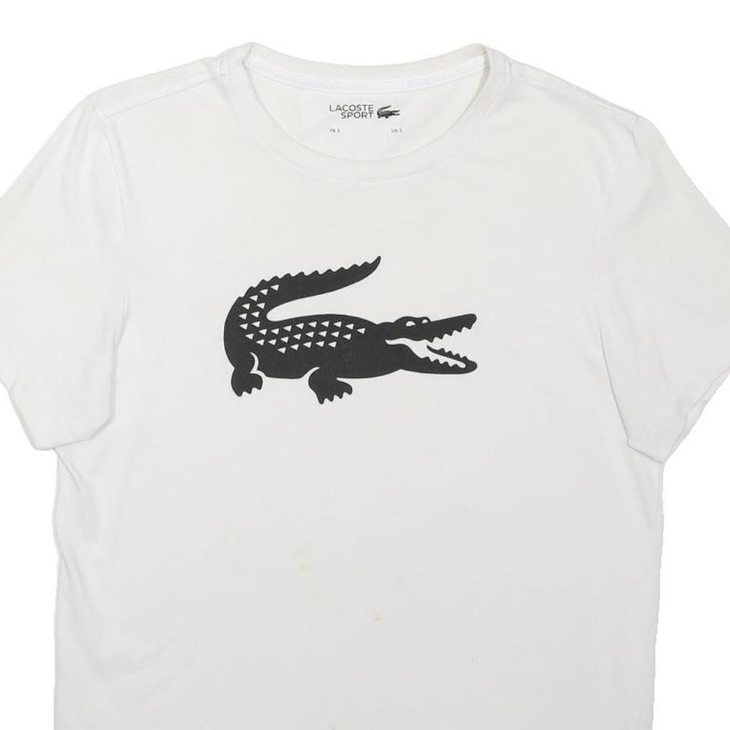 LACOSTE Mens White Black Large Crocodile Graphic Crew Neck Short Sleeve S