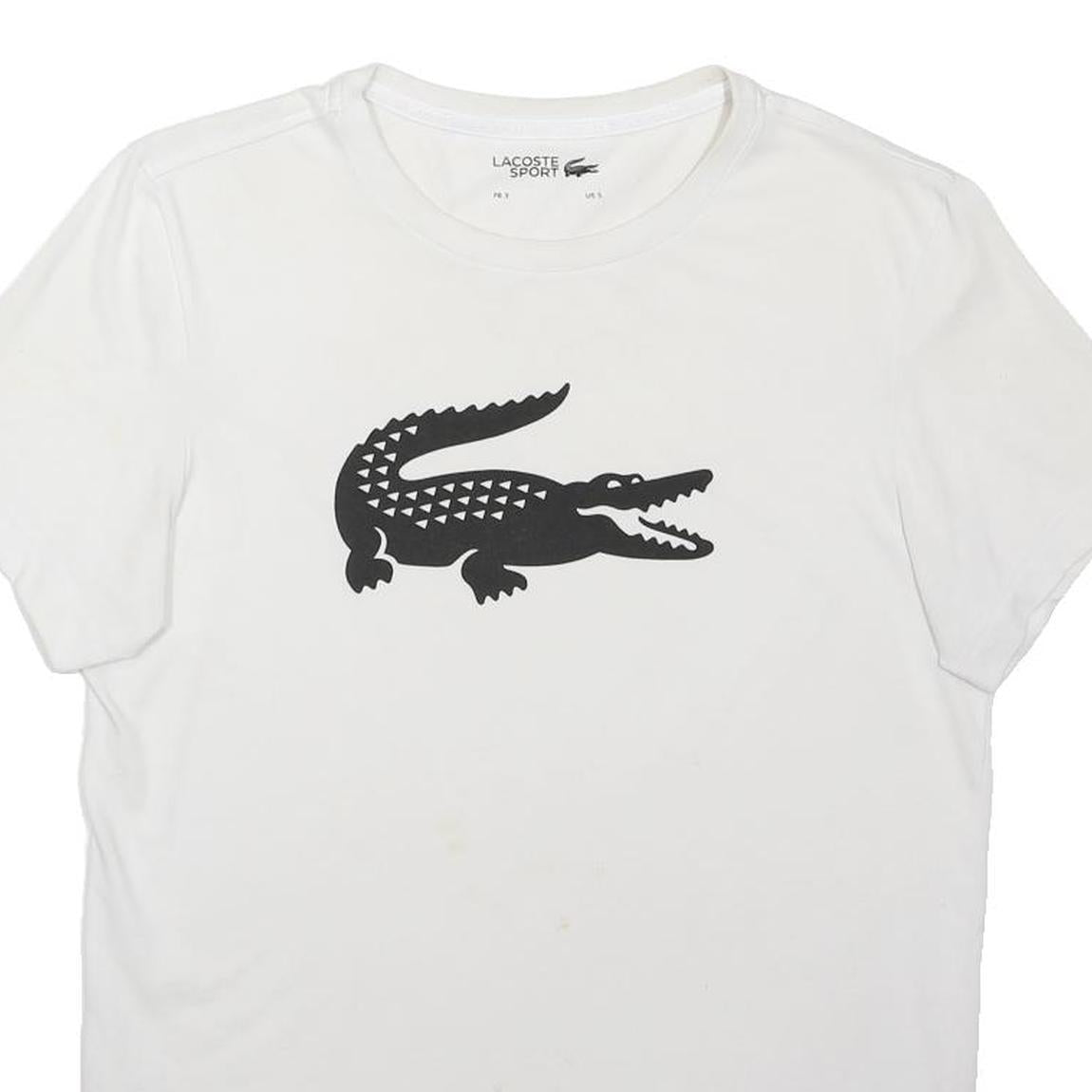 LACOSTE Mens White Black Large Crocodile Graphic Crew Neck Short Sleeve S