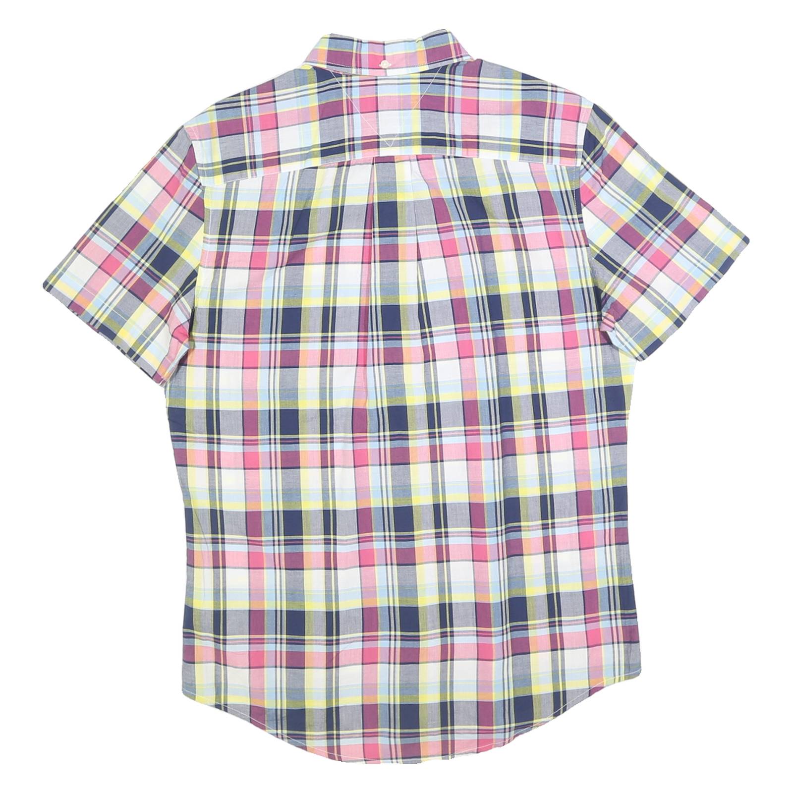 TOMMY HILFIGER Mens Pink & Yellow Short Sleeve Plaid Shirt S Cotton Casual
