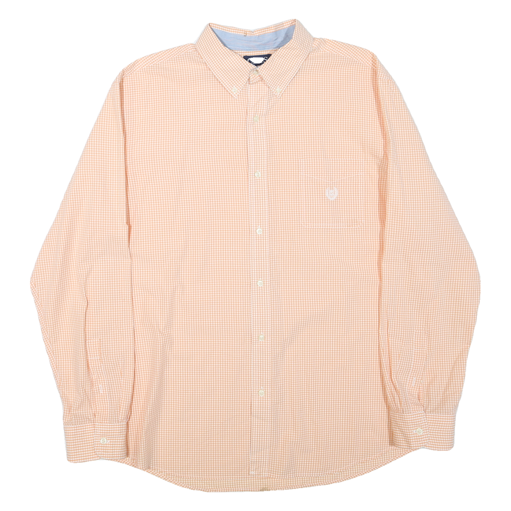 CHAPS Mens Orange & White Check Shirt 2XL Cotton Blend Button Down Long Sleeve