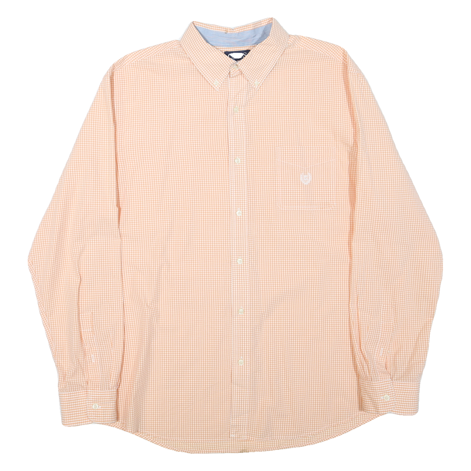 CHAPS Mens Orange & White Check Shirt 2XL Cotton Blend Button Down Long Sleeve