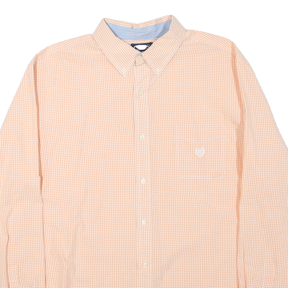 CHAPS Mens Orange & White Check Shirt 2XL Cotton Blend Button Down Long Sleeve