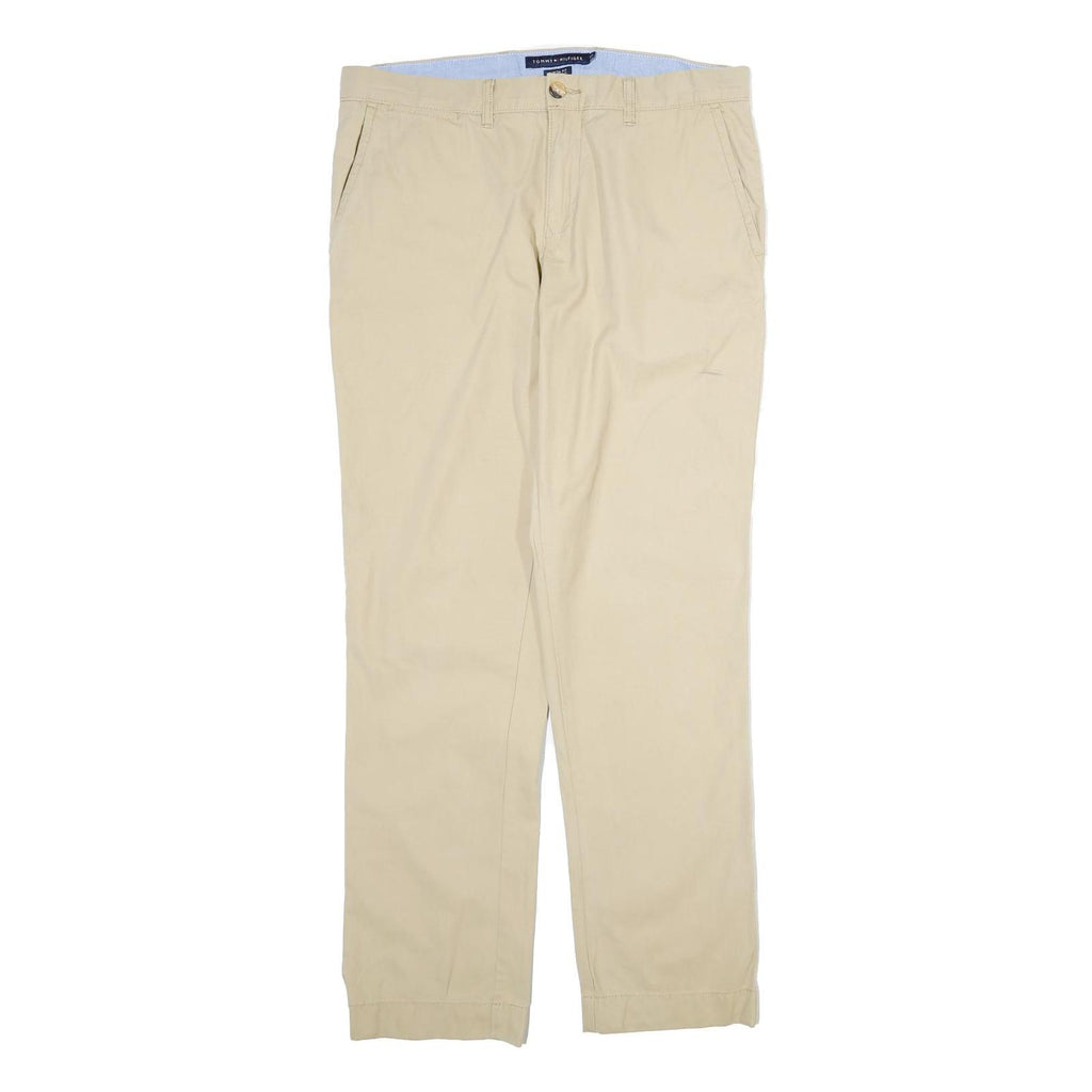 TOMMY HILFIGER Mens Cotton Beige Regular Straight Trousers W34 L33 Classic Zip