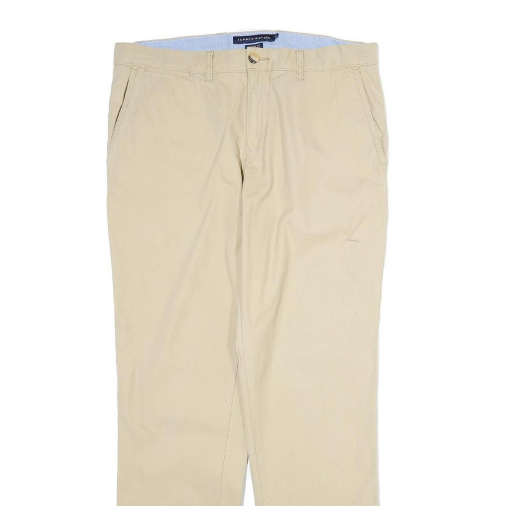 TOMMY HILFIGER Mens Cotton Beige Regular Straight Trousers W34 L33 Classic Zip