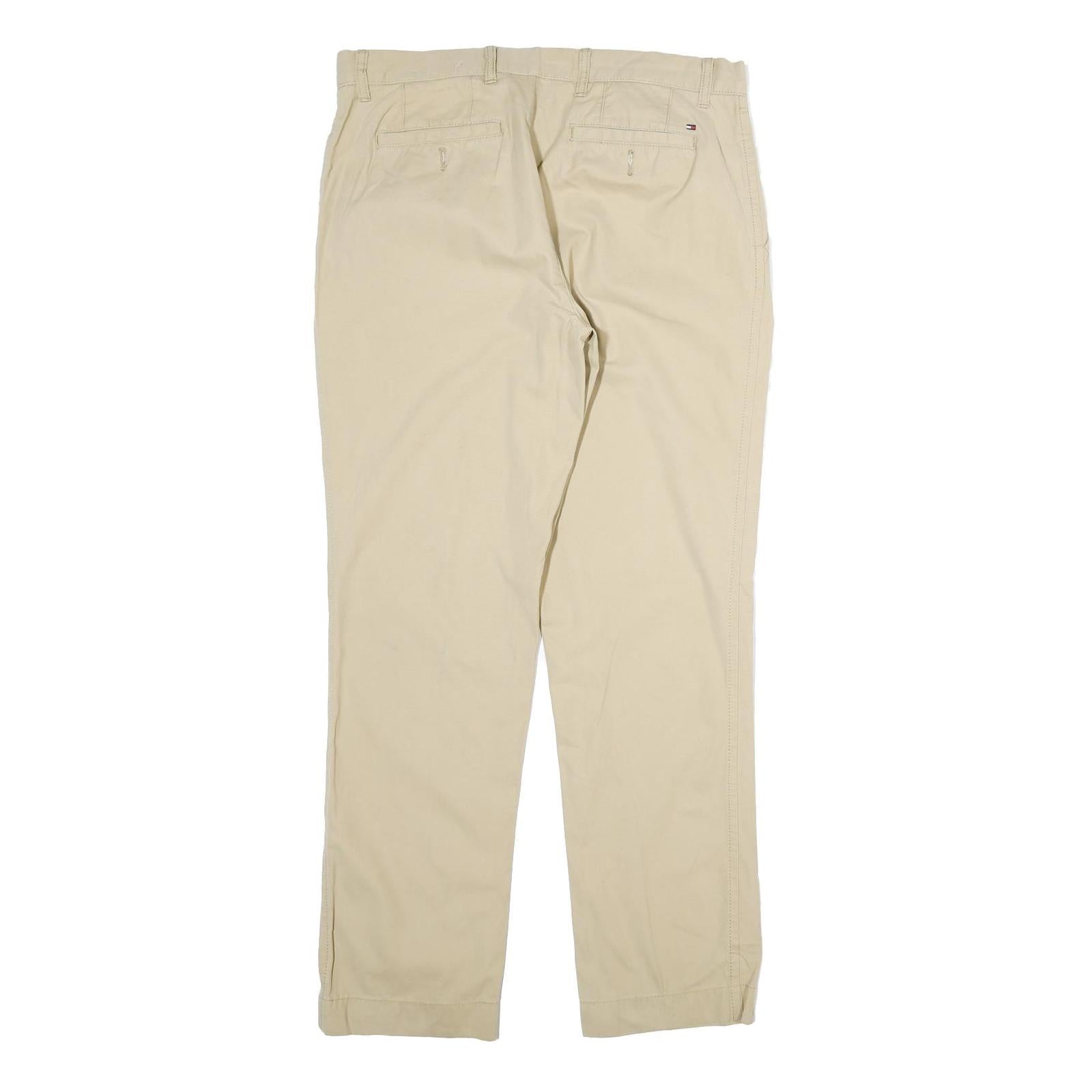 TOMMY HILFIGER Mens Cotton Beige Regular Straight Trousers W34 L33 Classic Zip