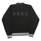 DKNY Womens Black Sport Jacket S Polyester Zip Bomber Casual Striped Trim