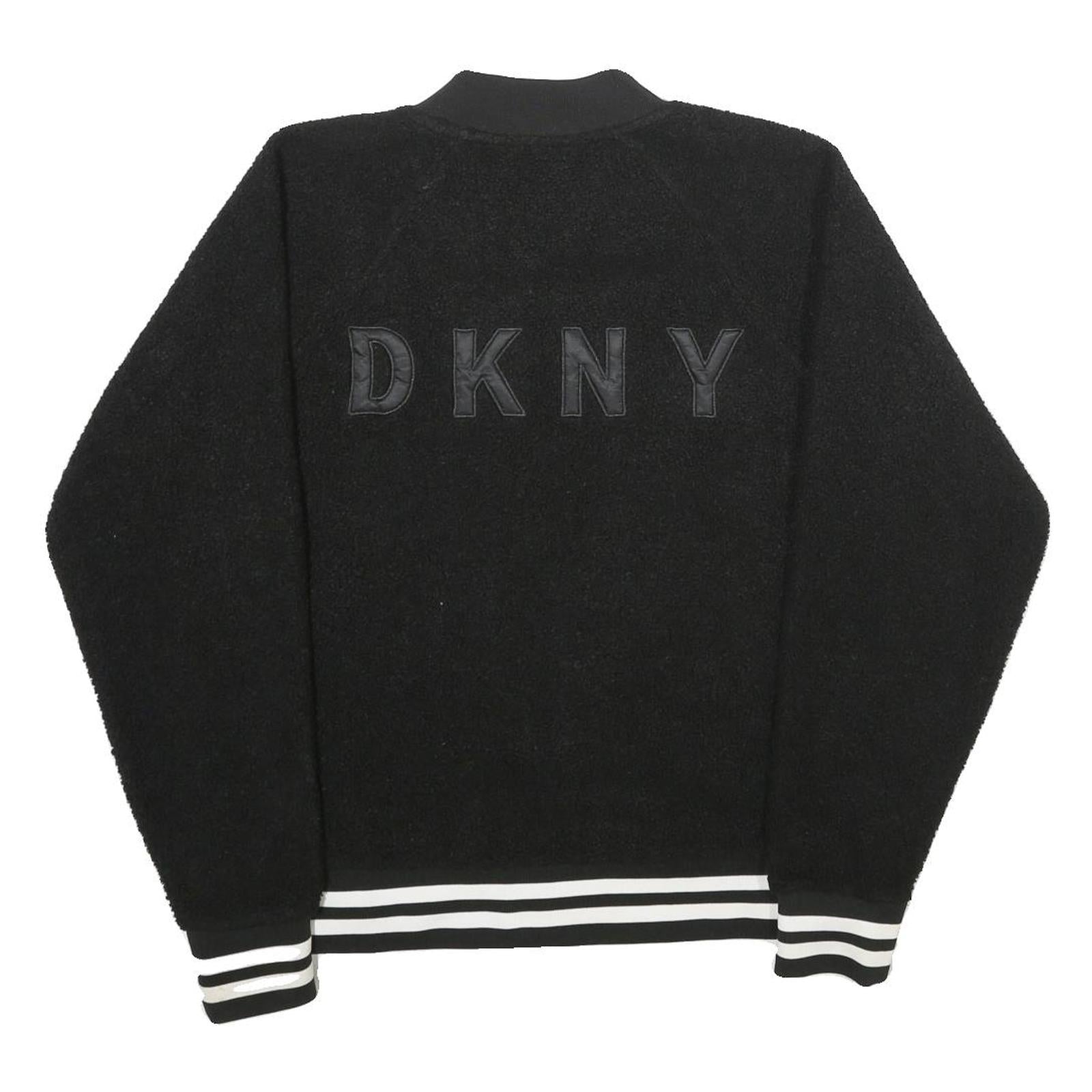 DKNY Womens Black Sport Jacket S Polyester Zip Bomber Casual Striped Trim