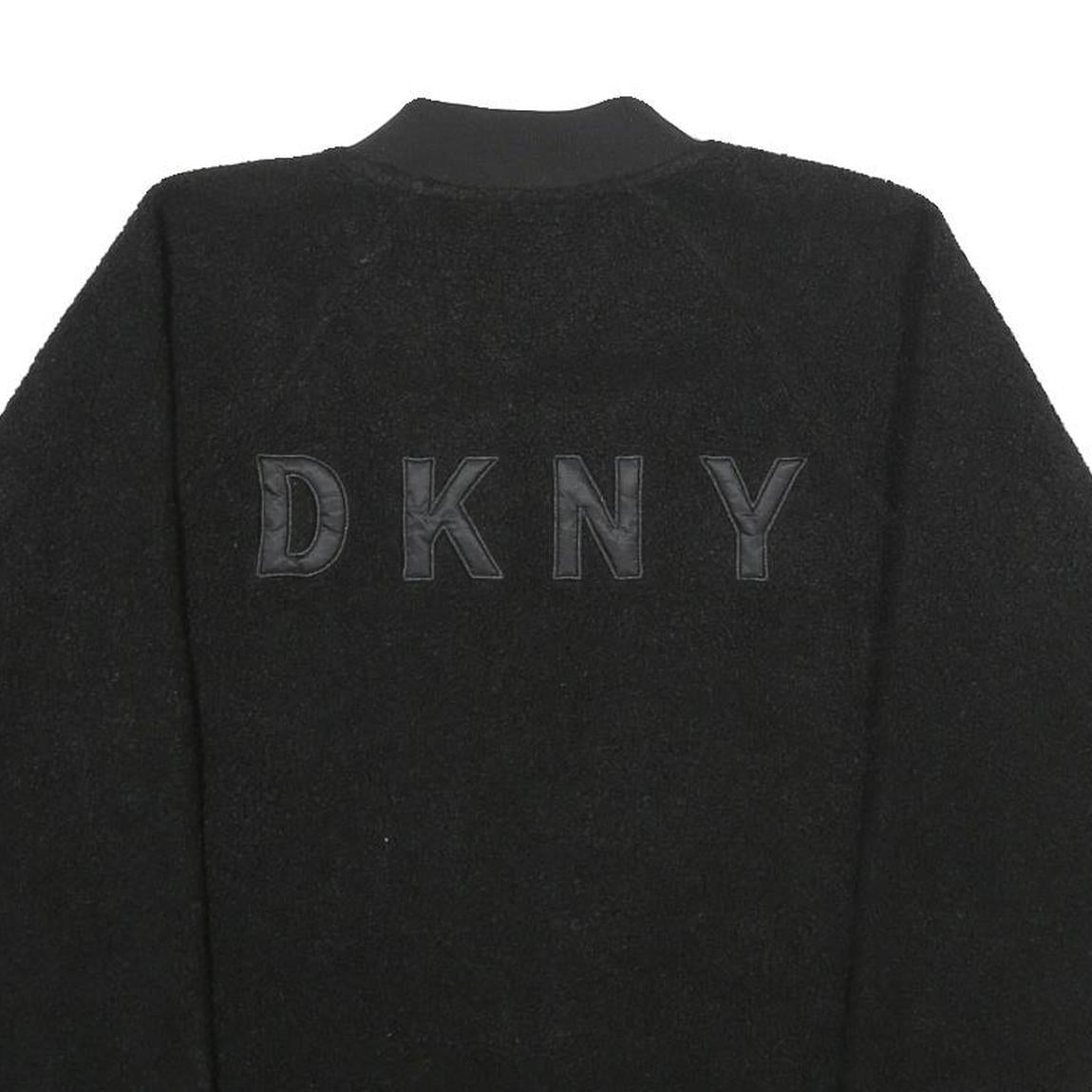 DKNY Womens Black Sport Jacket S Polyester Zip Bomber Casual Striped Trim