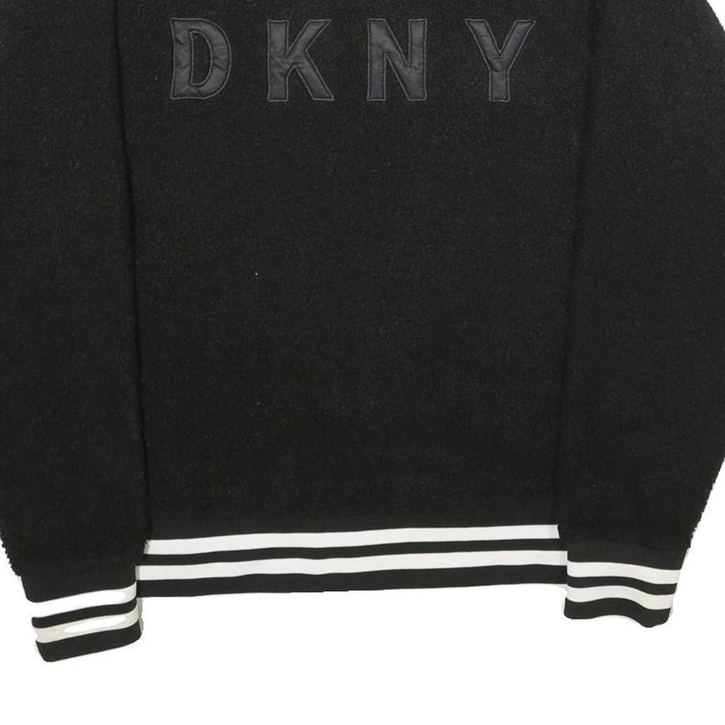 DKNY Womens Black Sport Jacket S Polyester Zip Bomber Casual Striped Trim