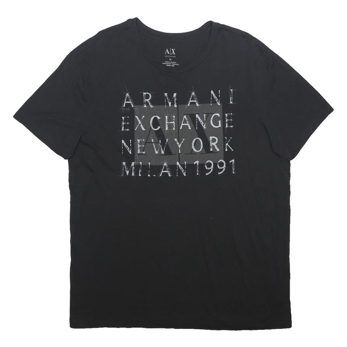 ARMANI EXCHANGE Mens Black XL Graphic T-Shirt Short Sleeve Crew Neck Logo
