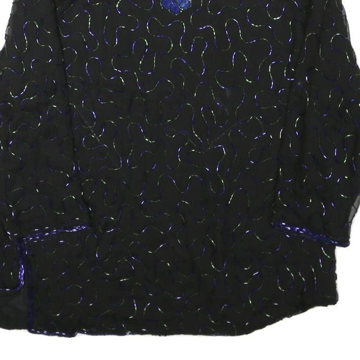 Womens Black & Blue Embroidered Long Sleeve Round Neck Top L Evening Occasion
