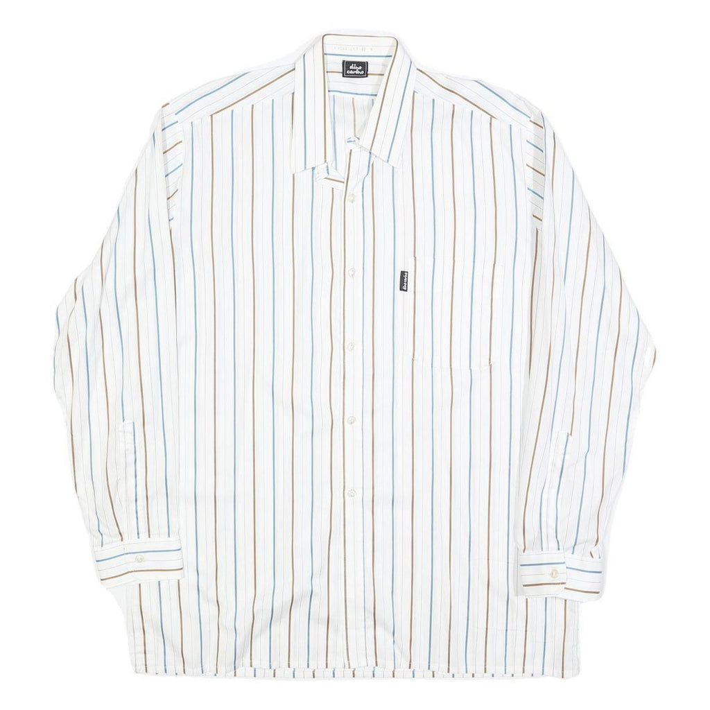 DINO CARINO Mens White & Light Blue Striped Shirt M Cotton Blend Button Collar