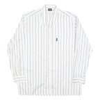 DINO CARINO Mens White & Light Blue Striped Shirt M Cotton Blend Button Collar