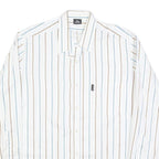 DINO CARINO Mens White & Light Blue Striped Shirt M Cotton Blend Button Collar