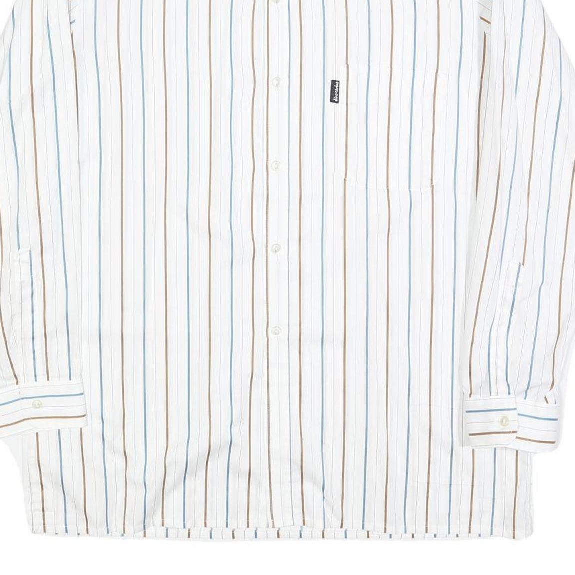 DINO CARINO Mens White & Light Blue Striped Shirt M Cotton Blend Button Collar