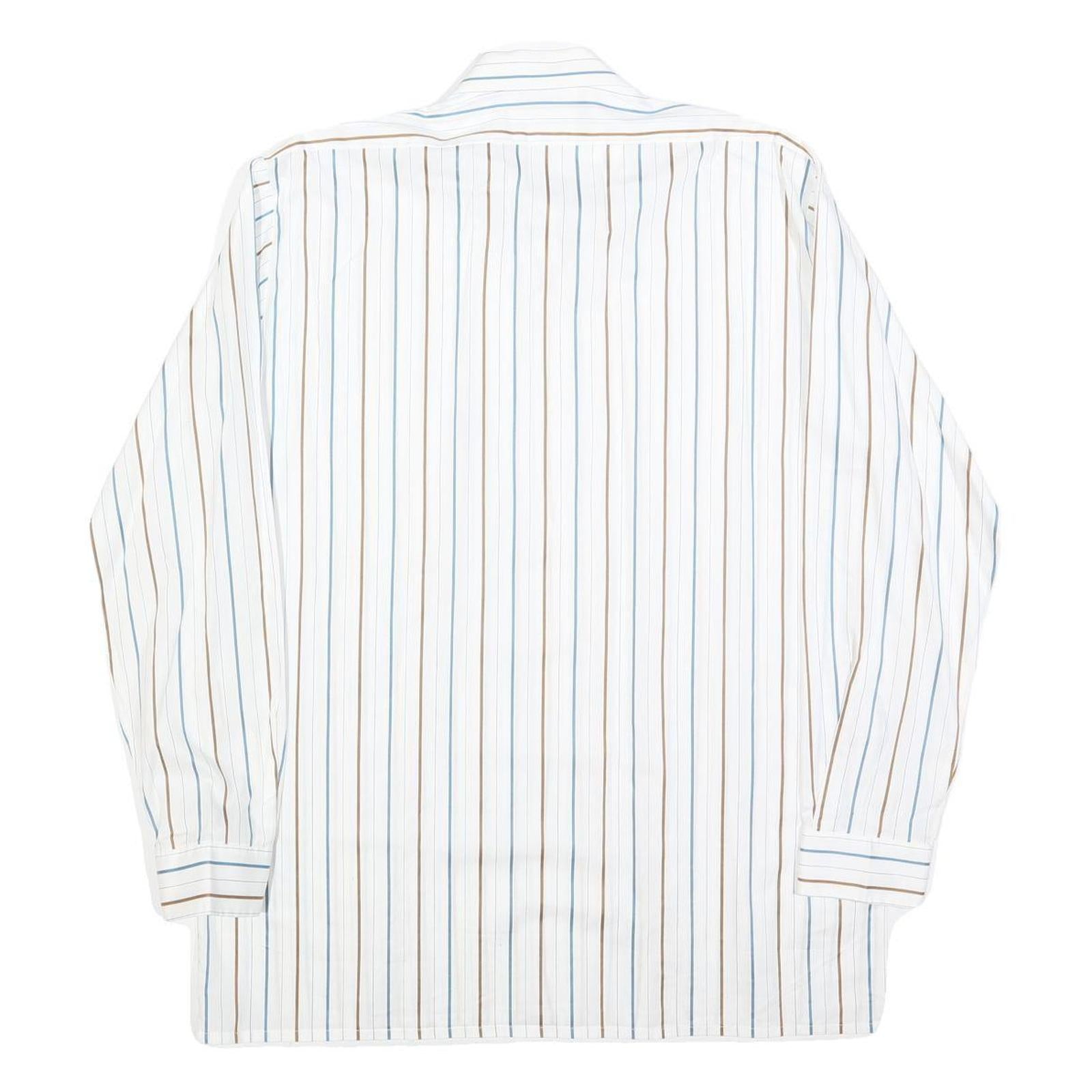 DINO CARINO Mens White & Light Blue Striped Shirt M Cotton Blend Button Collar