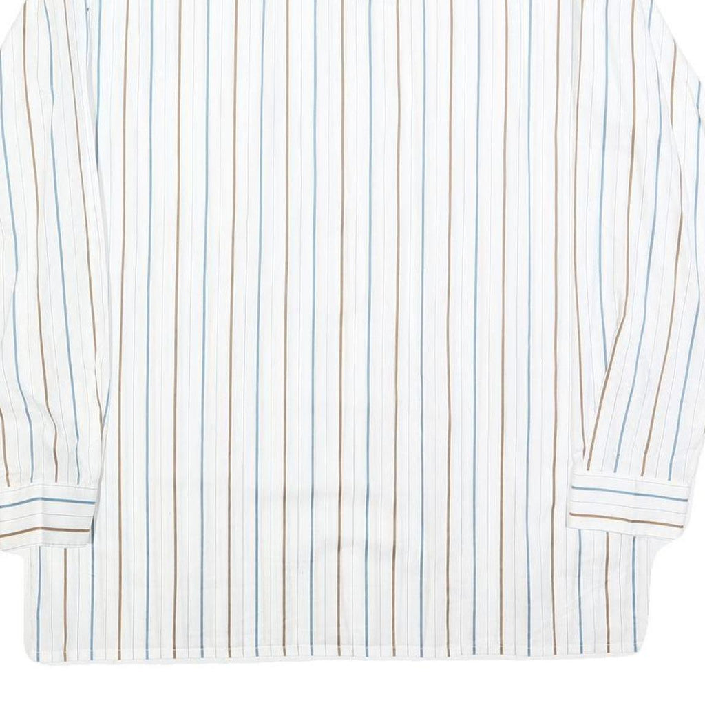 DINO CARINO Mens White & Light Blue Striped Shirt M Cotton Blend Button Collar