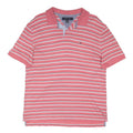TOMMY HILFIGER Mens Pink & White Striped Polo Shirt M Cotton Blend Short Sleeve